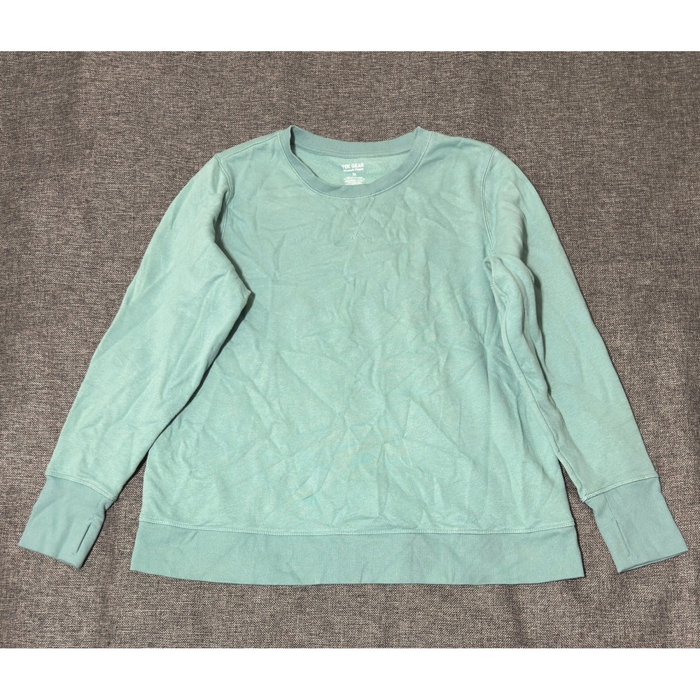 Tek Gear Womens 1X Sweatshirt Ultrasoft Fleece Light Green Crewneck Thumbholes